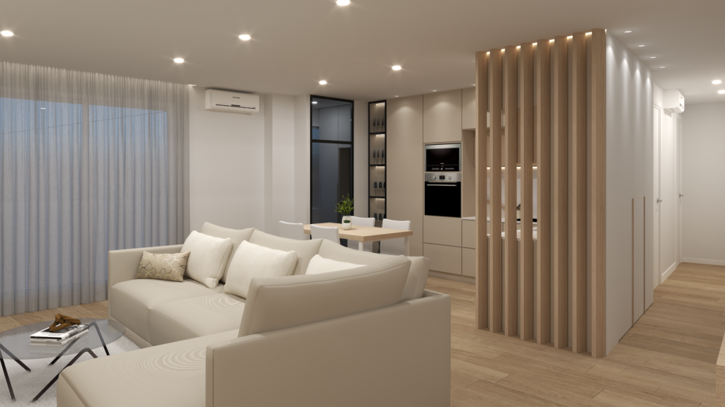 diseño de interior cocina abierta al comedor