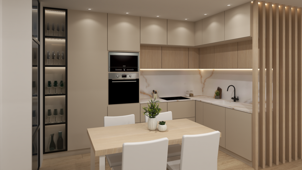 diseño de interior cocina abierta al comedor