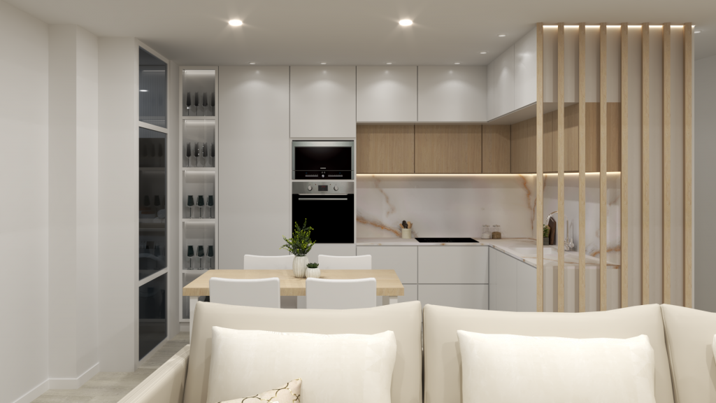 diseño de interior cocina abierta al comedor