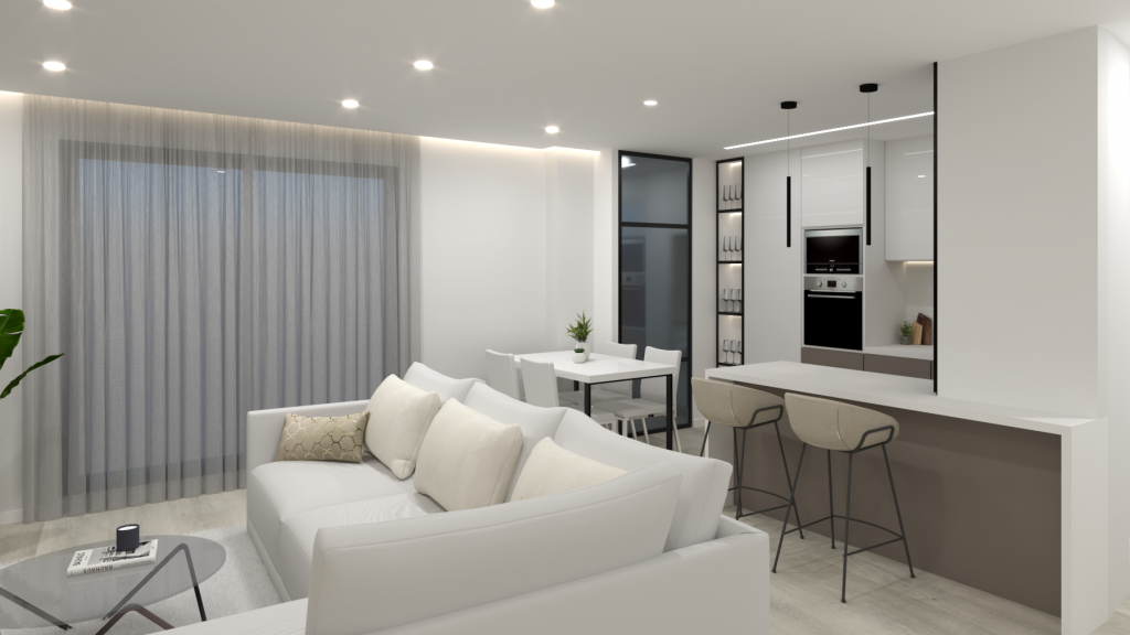 diseño de interiores salón comedor tonos grises