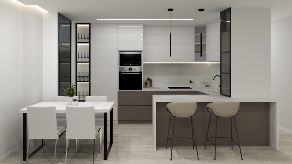 diseño de interiores salón comedor tonos grises