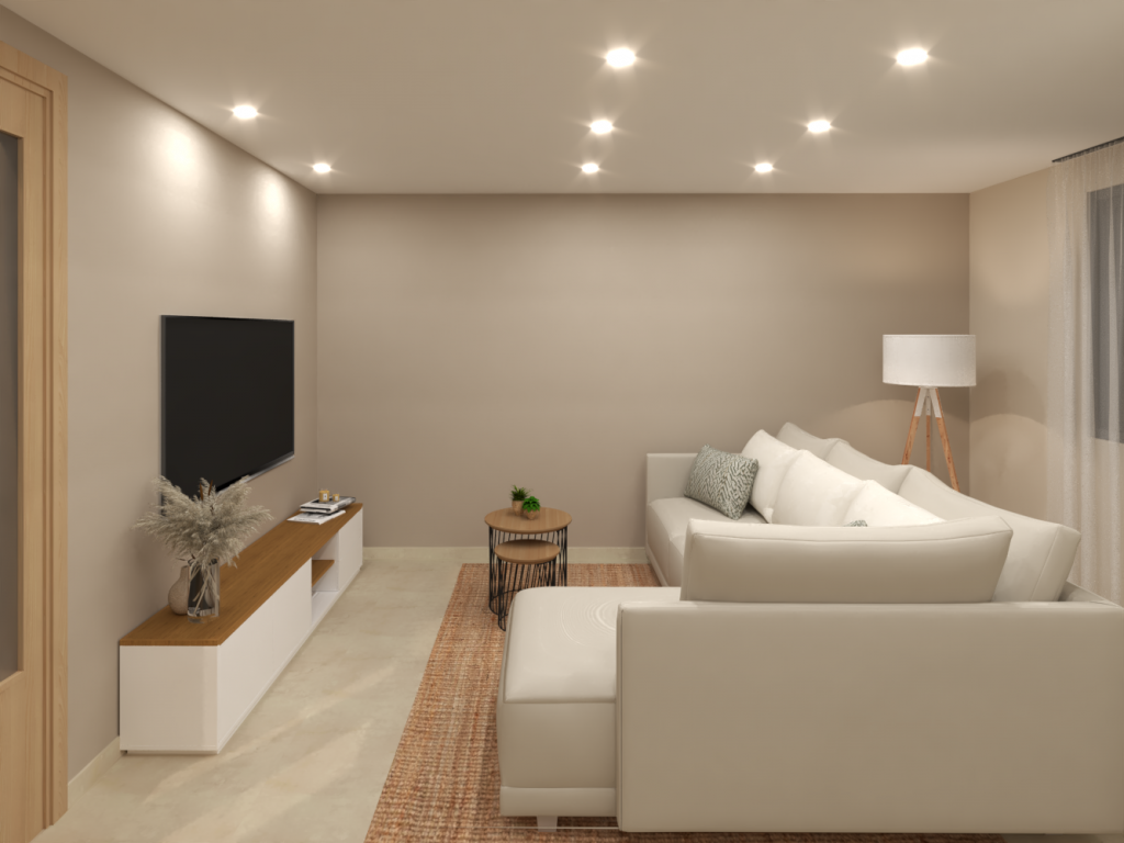 Diseño interior de salón comedor materiales naturales