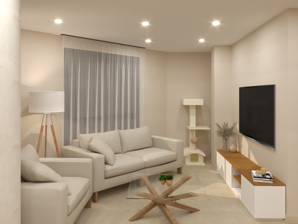 Diseño interior de salón comedor materiales naturales