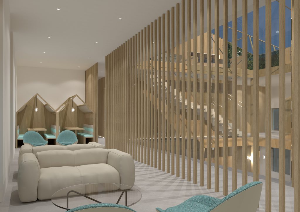 diseño de interiores de sala de estudio elegante y mediterráneo