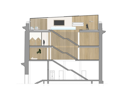 Diseño de interiores plano sección espacio cultural