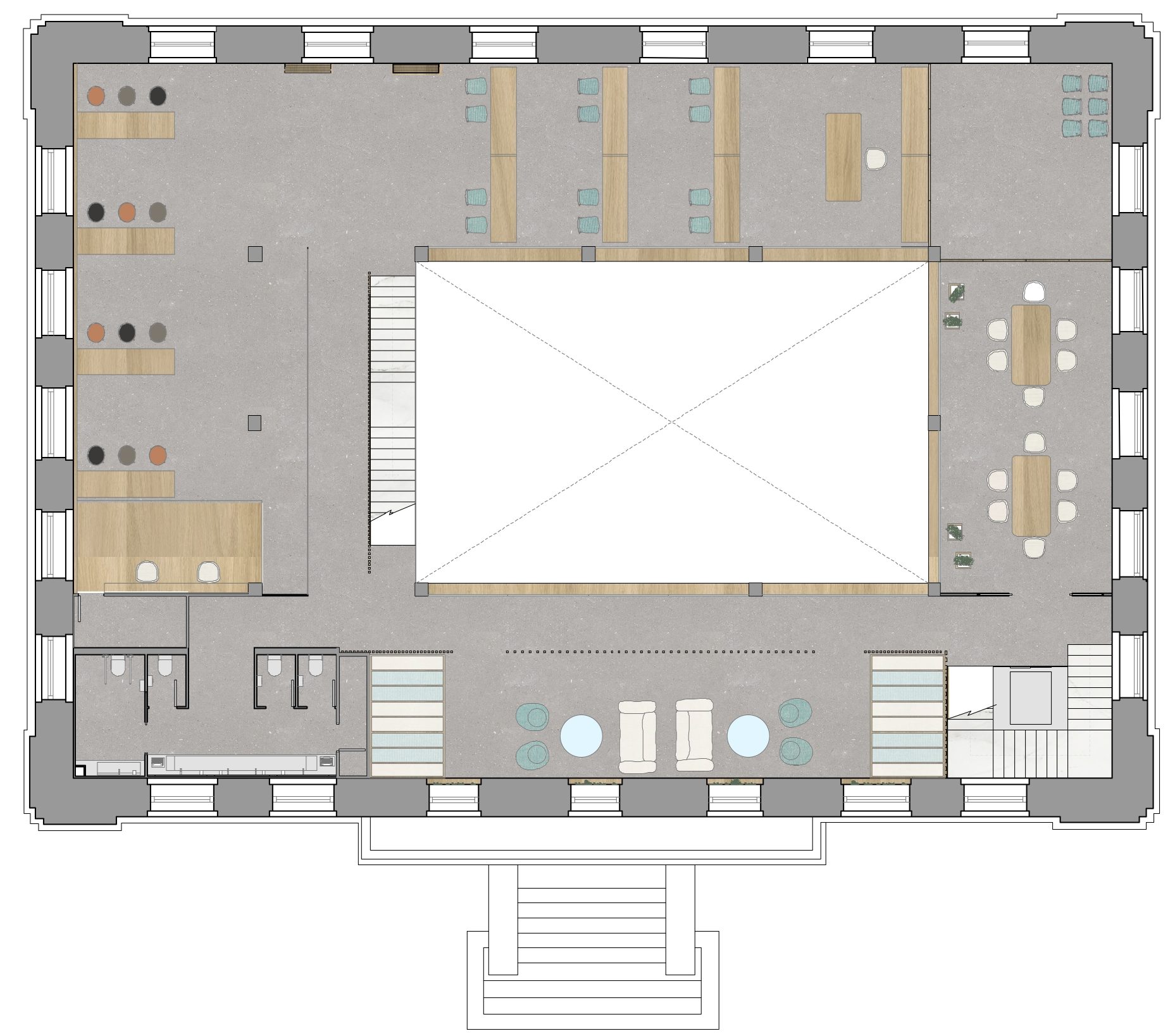 Diseño de interiores plano planta espacio cultural
