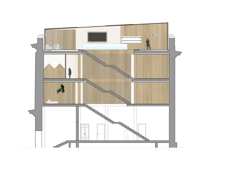 Diseño de interiores plano sección espacio cultural