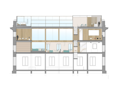 Diseño de interiores plano sección espacio cultural