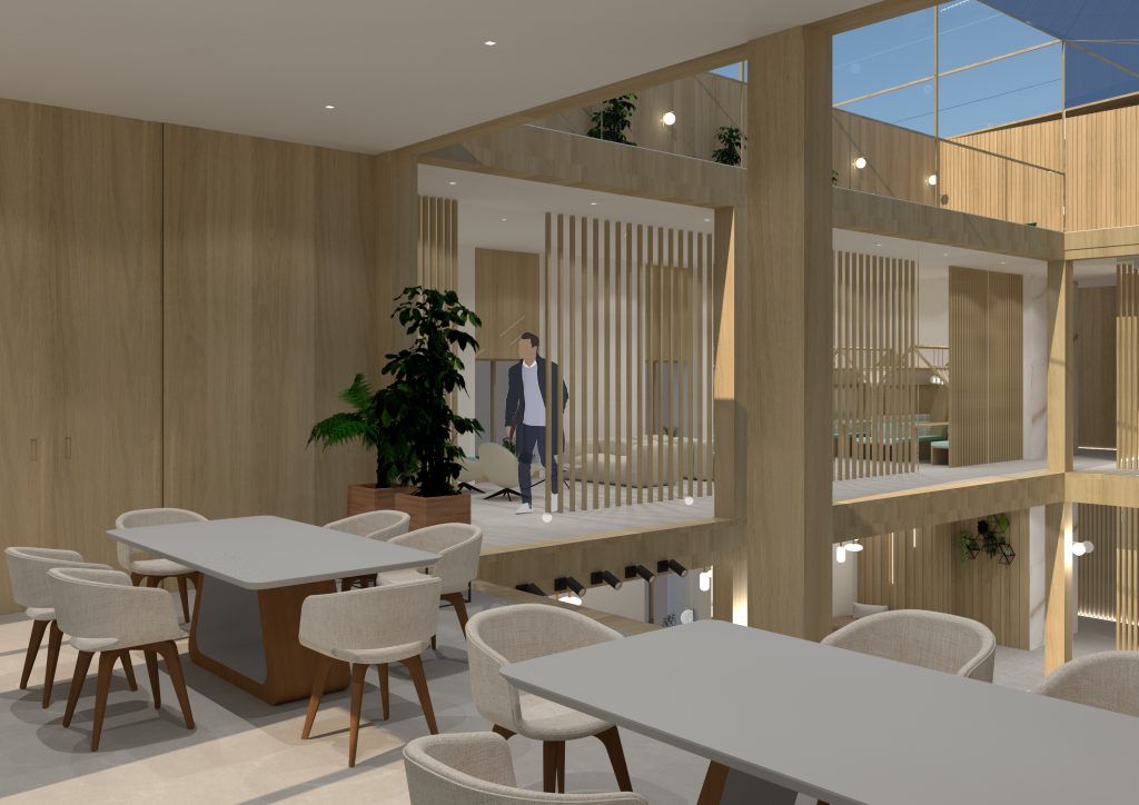 diseño de interiores de sala de estudio elegante y mediterráneo